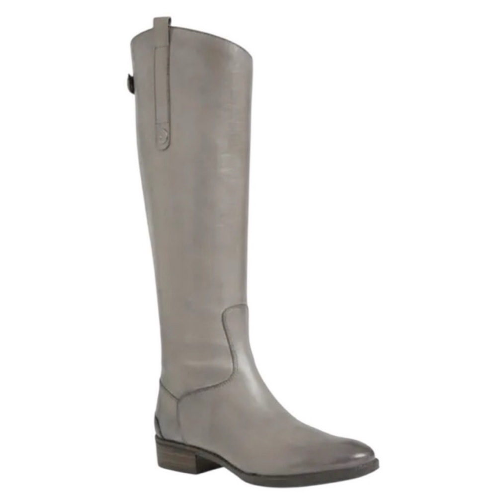 Sam Edelman Penny 2 Leather Gray Frost Riding Boots Heeled Knee High Zipper